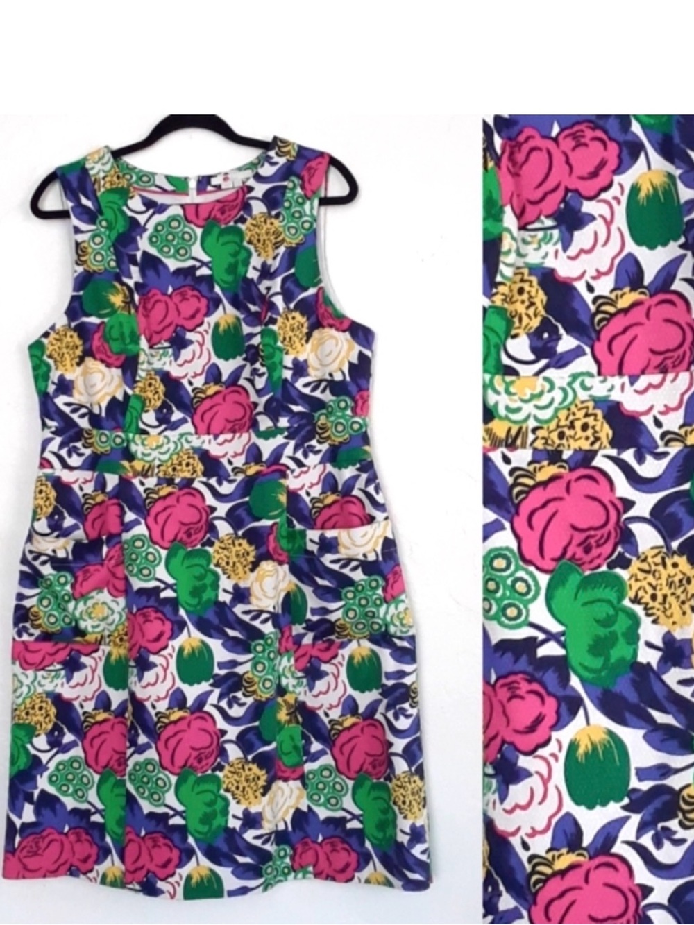 Boden multi color floral print, sleeveless cotton dress size 14L